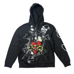 Ed Hardy Dark Grey 'Death or Glory' Heart Hoodie EHMTJ1301-15